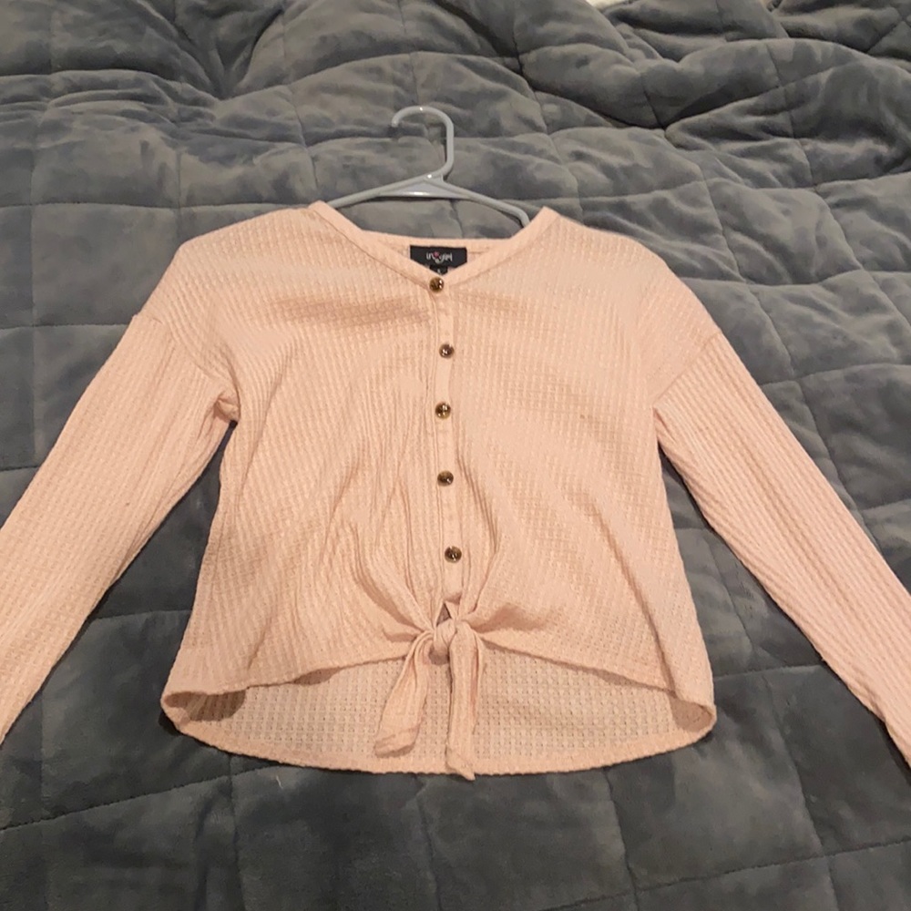 Pink, long sleeve, in girl brand, buttons and tie size small 7-8 girls